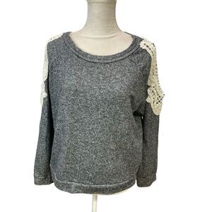 Solemio‎ L. A. Sweater Womens Large Gray  Open Shoulder Long Sleeve Crew Neck